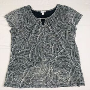 Croft & Barrow Womens Top Shirt Multicolor Abstract Keyhole Neck Petites PL